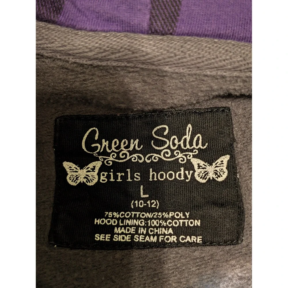 Green Soda Girls Butterfly Zip Up Hoodie Charcoal Gray Embroidered Size L 10-12